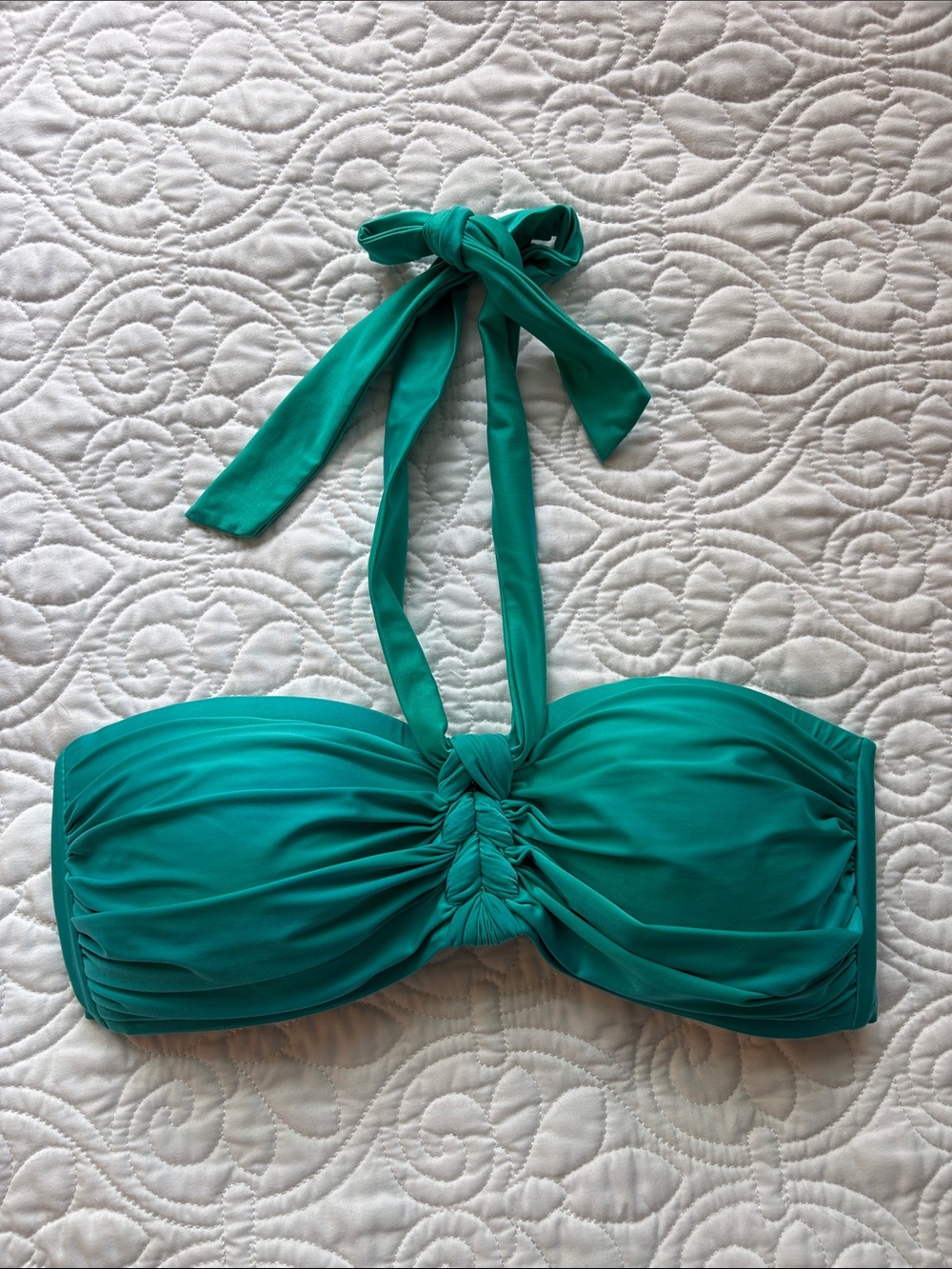 Teal Strapless Bikini Top Ruched Size S/M 32B/C-34B/C